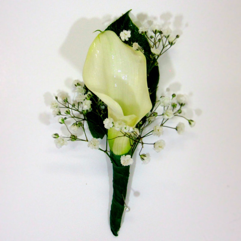 White Mini Calla Bout with black wrapped stem