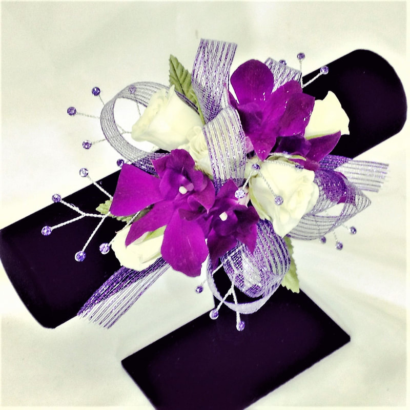 White Rose & Purple Orchid Wrist Corsage