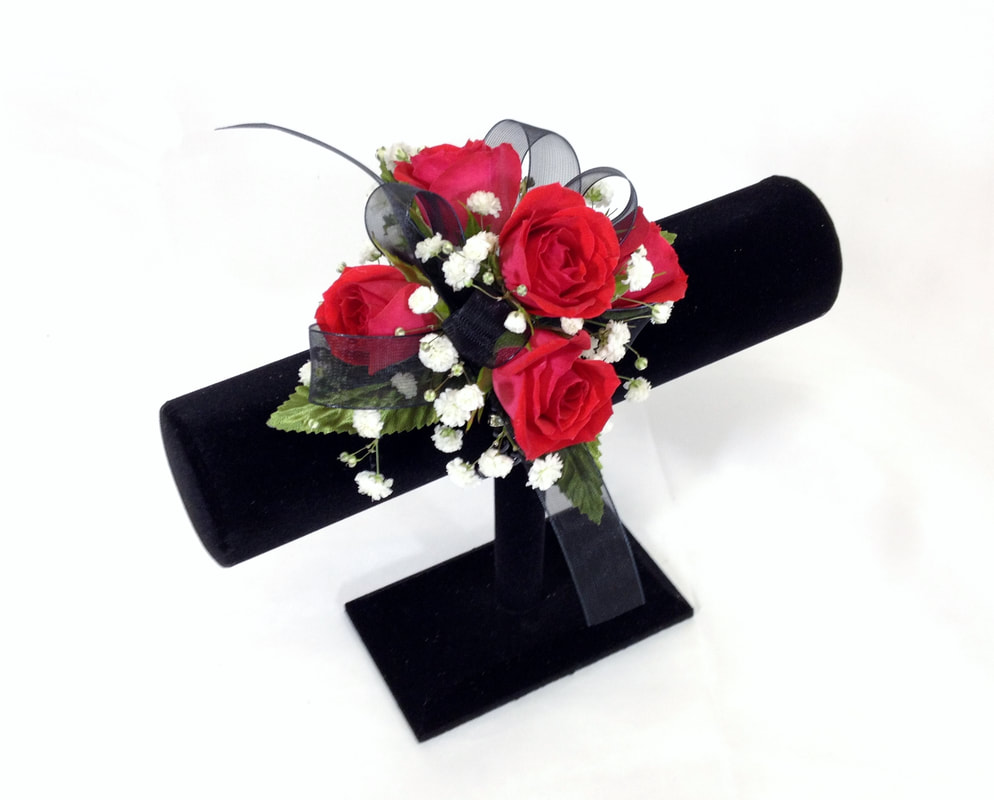 Red Rose with Black Ribbon Corsage