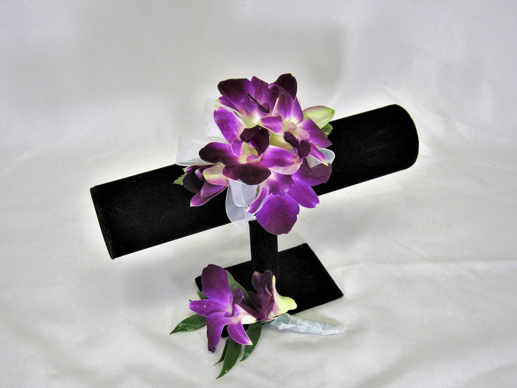 Purple Orchid Corsage and Boutonniere