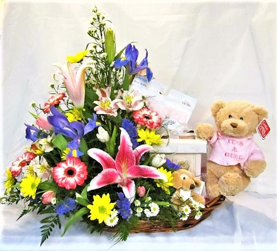 Baby arrangement with gift items