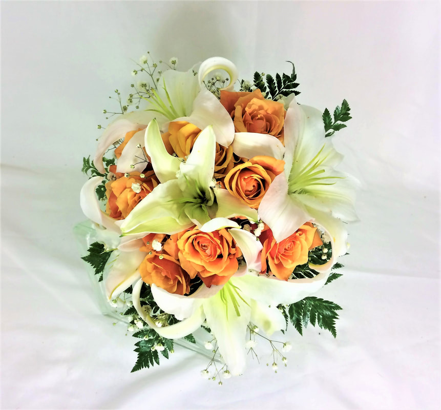 White Lily & Cherry Brandy Rose Bouquet