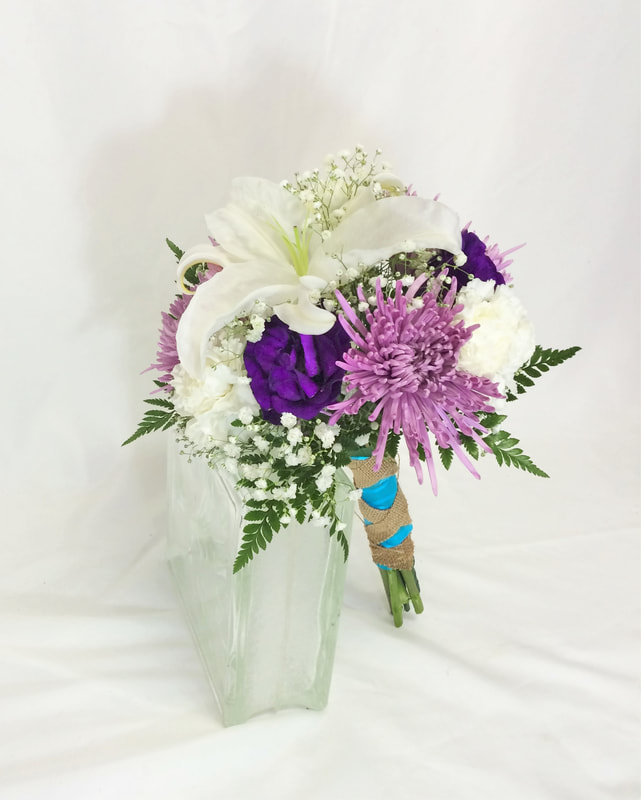 White Lily & Purple Lissy Bridesmaids Bouquet