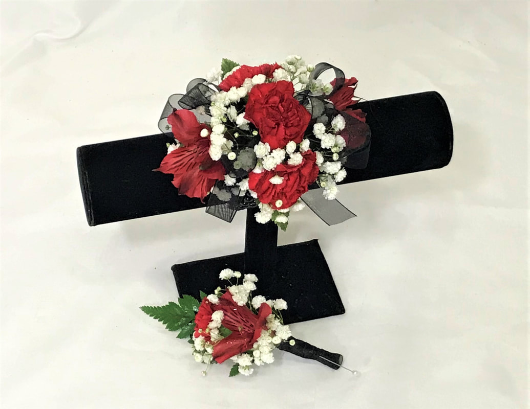 Red Mini Carn & Alstro Corsage and Bout