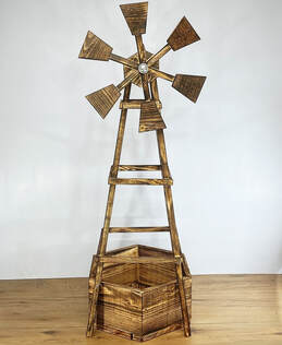 Handcrafted Wooden Windmill Planter - empty
