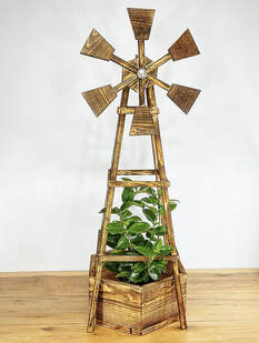 Handcrafted Wooden Windmill Planter