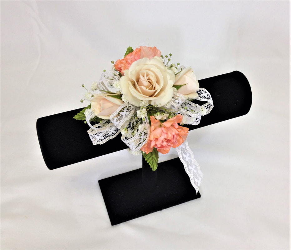 Cream Rose & Peach Mini Carnation Corsage 