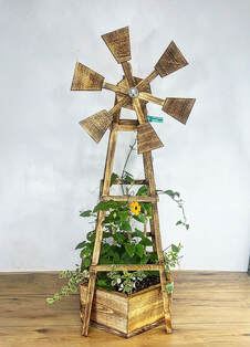 Handcrafted Wooden Windmill Planter