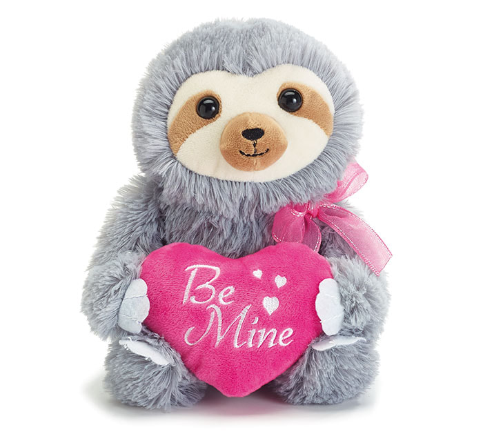 Grey plush Valentine's Day Sloth with pink 